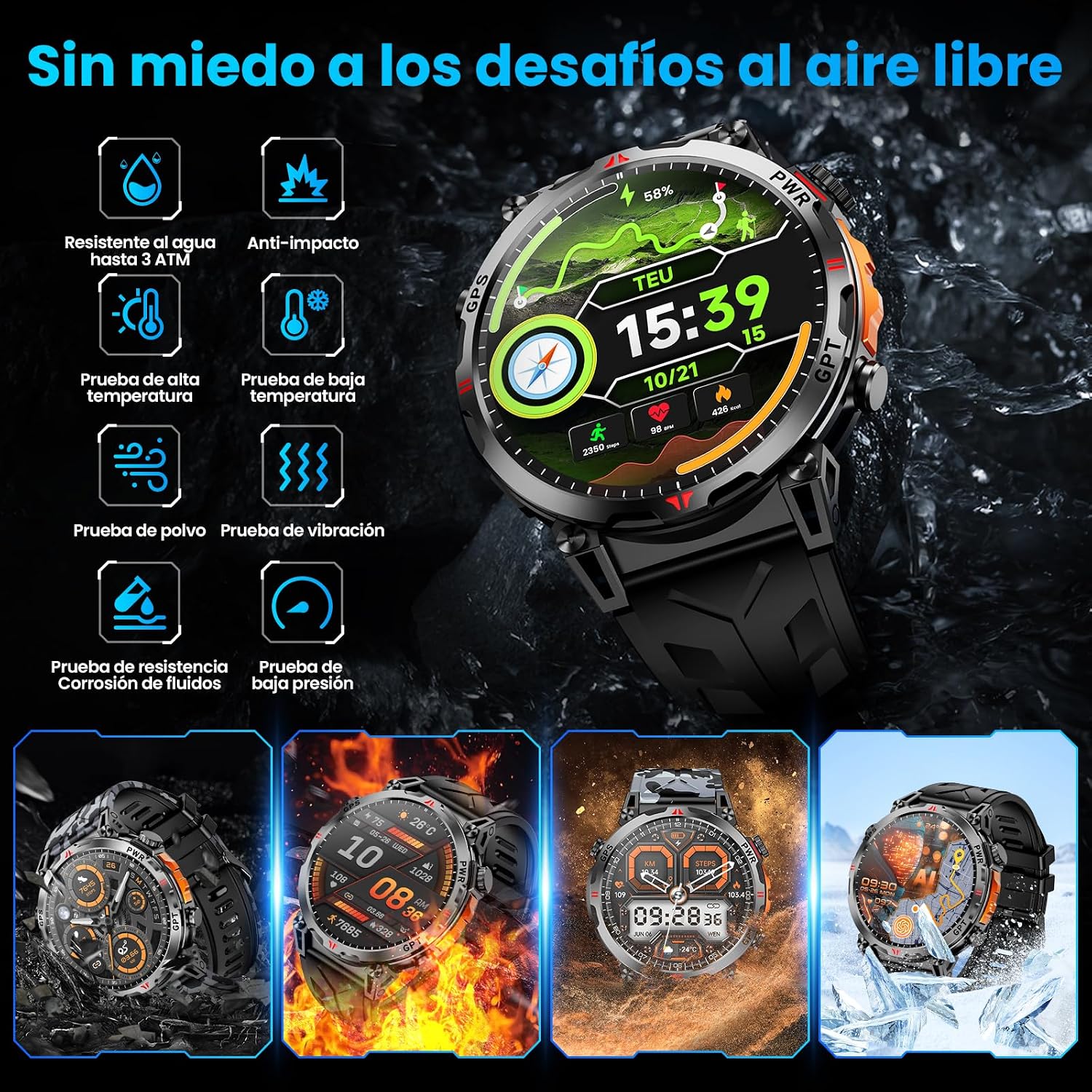 Nexivo Lab GPS Smartwatch for Men – 1.56" AMOLED Display, Bluetooth Calling, Compass, 3ATM & 100+ Sports Modes - Image 7